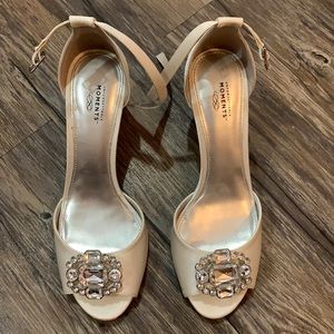 White, bedazzled heels with strap